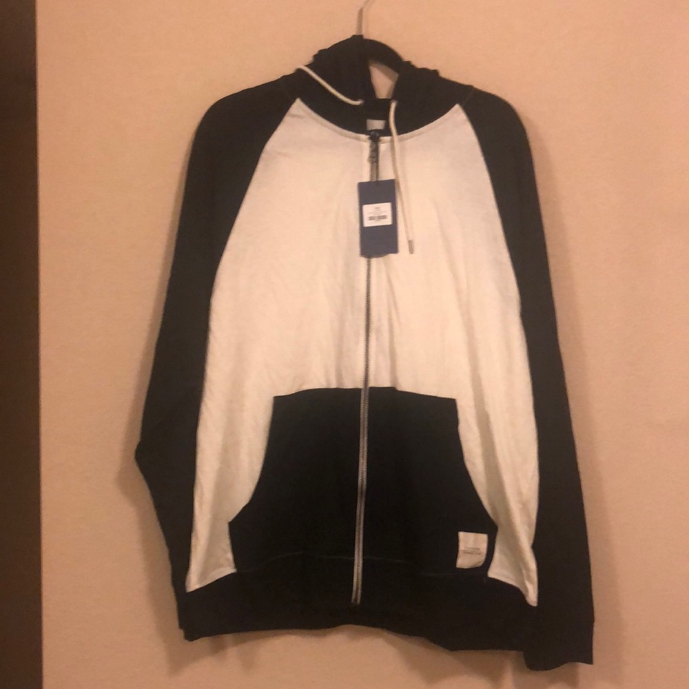 Black and white hoodie with full zipper